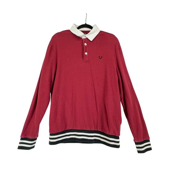 True Religion Y2K Streetwear Rugby Polo Long Sleeve Logo Preppy Hip Hop Small - Picture 1 of 7